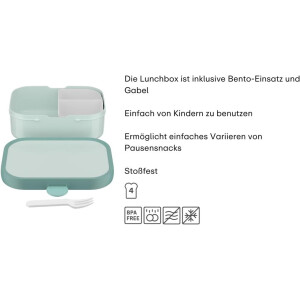 Mepal - Lunchboxen Campus 2er Set - Bento Lunchboxen für Kinder - Brotdosen mit Bento-Fach & Gabel - Meal Prep Box mit Clip-Verschluss - Spülmaschinenfest - 750 ml - Cool blue