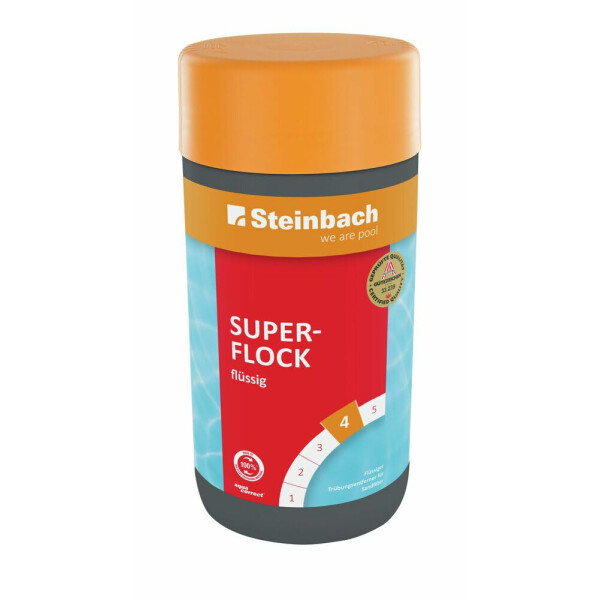 STEINBACH Superflock flüssig 1 l | Flockungsmittel für Pools mit Sandfilter | entfernt Trübungen & bindet Schwebstoffe | für glasklares Wasser | Nicht geeignet für Kartuschenfilter