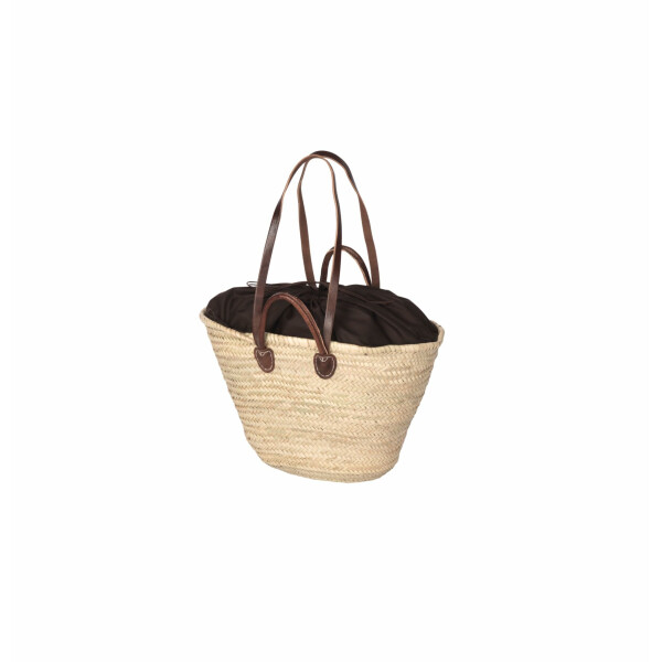 Adam Schmidt - Strandtasche Ibiza aus Palmblatt Natur oval - mit Stoffzug Braun - Einkaufstasche Einkaufskorb