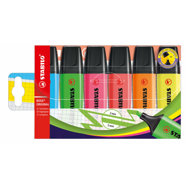 STABILO - Textmarker - BOSS ORIGINAL - 6er Pack - mit 6 verschiedenen Farben