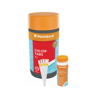 Steinbach Poolpflege-Set | Chlorgranulat 1 kg & Quicktest Streifen pH/Cl (50 STK.) | zur Schockbehandlung & Wasseranalyse | schnelllöslich & pH-neutral | für Pools & Whirlpools