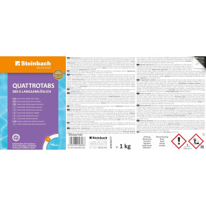 Steinbach Poolpflege Test-Set | Quicktest Streifen für pH-Wert & freies Chlor + Quattrotabs 200g | Wasseranalyse & Desinfektion in einem Set | schnelllöslich & pH-neutral | für Pools & Whirlpools
