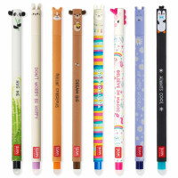 LEGAMI Set mit 8 radierbaren Gelstiften mit thermoempfindlicher Radiertinte, verschiedene Tintenfarben und Schaftdesigns, 0,7 mm Spitze, Hase, Löwe, Corgi, Panda, Pinguin, Lama, Nilpferd, Hai