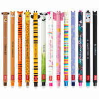 LEGAMI - Set mit 13 radierbaren Gelstiften mit thermosensibler Radiertinte, farbiger Tinte und lustigem Schaft-Design, 0,7 mm Spitze, Tierdesigns, Panda, Lama, Einhorn usw.