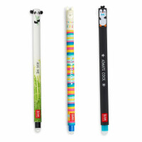 LEGAMI Gelstifte Set 3 Stück | radierbare Thermotinte | 0,7 mm Spitze | verschiedene Motive Panda, Lama & Pinguin | inkl. Radierfunktion | für Schule & Büro