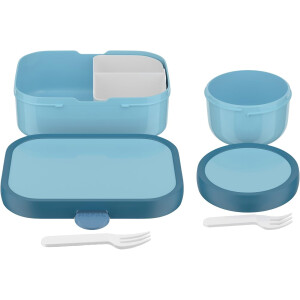 Mepal | Kinder Obst- und Bento Box | Campus meets Fruits | Spülmaschinenfest & BPA-frei | 300 & 750 ml | Mit Fächern, Gabel & Clip-Verschluss | Perfekt für Snacks & Mahlzeiten | Cool Blue