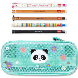 LEGAMI WonderWow Federmäppchen & radierbarer Stift | Set mit 5 niedlichen Tierstiften mit thermosensitiver Tinte + Federmäppchen mit 2 Fächern (Panda)