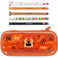 LEGAMI WonderWow Federmäppchen & radierbarer Stift | Set mit 5 niedlichen Tierstiften mit thermosensitiver Tinte + Federmäppchen mit 2 Fächern (Tiger)