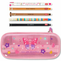 LEGAMI WonderWow Federmäppchen & radierbarer Stift | Set mit 5 niedlichen Tierstiften mit thermosensitiver Tinte + Federmäppchen mit 2 Fächern (Schmetterling)