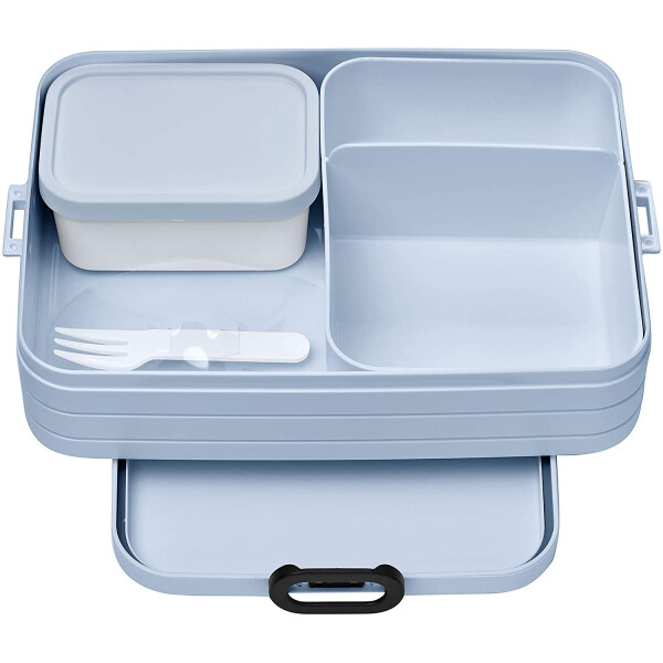 Mepal Bento Brotdose Large Take A Break - mit Bento Box - Für 4 Sandwiches oder 8 Brotscheiben - Lunchbox für kleine Snacks & Reste - Erwachsene Essenbox mit Fächern - Old Nordic Blue