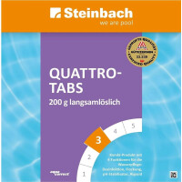 Steinbach Poolpflege Test-Set | Quicktest Streifen für pH-Wert & freies Chlor + Quattrotabs 200g | Wasseranalyse & Desinfektion in einem Set | schnelllöslich & pH-neutral | für Pools & Whirlpools