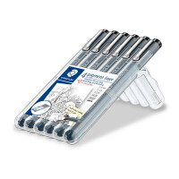 STAEDTLER Fineliner pigment liner, schwarz, Set mit 6 Linienbreiten, Promotion 4 + 2 gratis, hohe Qualität Made in Germany, Pigmenttinte, dokumentenecht, lichtbeständig, 308 SB6P