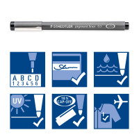 STAEDTLER Fineliner pigment liner, schwarz, Set mit 6 Linienbreiten, Promotion 4 + 2 gratis, hohe Qualität Made in Germany, Pigmenttinte, dokumentenecht, lichtbeständig, 308 SB6P