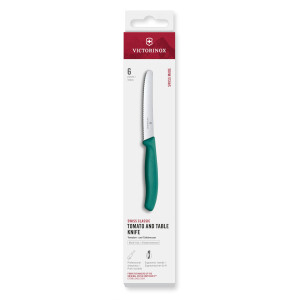 Victorinox Swiss Classic Profi Tomaten- und Tafelmesser-Set, 6-teilig, Wellenschliff, Scharfe Klingen, 11 cm, Robuste Kunststoffgriffe, Grün