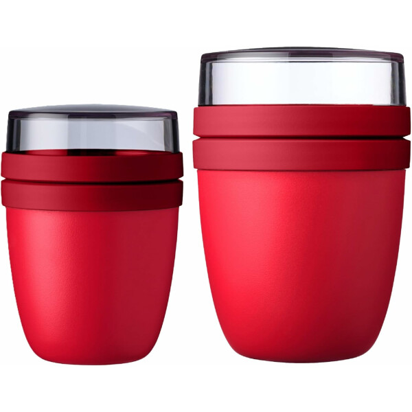 Mepal - Lunchpot Ellipse Duo Pack - Praktischer Müslibecher, Joghurtbecher, To Go Becher - Geeignet für Tiefkühler, Mikrowelle & Spülmachine - 300 & 500 ml - Campus Red