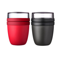Mepal | Lunchpot Ellipse Mixed | Campus Red + Nordic Black | Müslibecher to go | Unterteilung für Joghurt & Müsli | 500 ml + 200 ml | Geeignet für Gefrierschrank, Mikrowelle & Spülmaschine