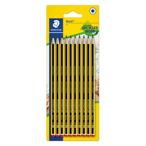 STAEDTLER Bleistift Noris 120, Made from Upcycled Wood, Härtegrad HB, Rutschfeste Soft-Oberfläche, hohe Buchfestigkeit, hohe Qualität Made in Germany, Blisterkarte mit 10 Stück, 120-2BK10D