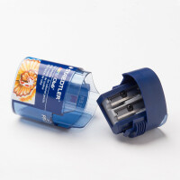STAEDTLER Doppelspitzdose Noris Club, zwei Spitzlöcher für unterschiedliche Stiftformate, mit Verschlussdeckel, dreikant, blau transparent, 512 128