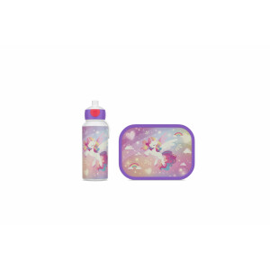 Mepal - Pausenset Campus - Set für Kinder mit Pop-up Trinkflasche & Lunch Box - Lunch-Set für die Schule oder unterwegs - Spülmaschinenfest - 400 + 750 ml - Unicorn Glow