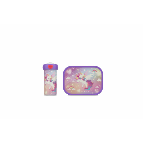Mepal - Pausenset Campus - Set für Kinder mit Verschlussbecher & Lunch Box - Lunch-Set für die Schule oder unterwegs - Spülmaschinenfest & BPA-frei - 300 + 750 ml - Unicorn Glow