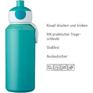 Mepal Campus Trinkflasche Pop-Up mit Flip-Up Ersatz-Verschlussdeckel, Auslaufsichere Wasserflasche für Kindergarten & Schule, Spülmaschinenfest, 400 ml, Cool Mint