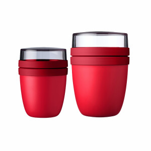 Mepal - Lunchpot Ellipse Duo Pack - Praktischer Müslibecher, Joghurtbecher, To Go Becher - Geeignet für Tiefkühler, Mikrowelle & Spülmachine - 300 & 500 ml - Campus Red