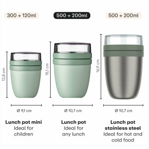 Mepal - Lunchpot Ellipse Duo Pack - Praktischer Müslibecher, Joghurtbecher, To Go Becher - Geeignet für Tiefkühler, Mikrowelle & Spülmachine - 300 & 500 ml - Campus Red