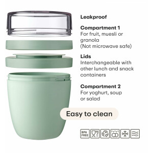 Mepal - Lunchpot Ellipse Duo Pack - Praktischer Müslibecher, Joghurtbecher, To Go Becher - Geeignet für Tiefkühler, Mikrowelle & Spülmachine - 300 & 500 ml - Campus Red