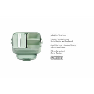 Mepal Bento Brotdose Midi Take A Break Mixed - mit Bento Box - Für 2 Sandwiches oder 4 Brotscheiben - Lunchbox für kleine Snacks & Reste - Erwachsene Essenbox mit Fächern - Nordic Sage & Vivid Mauve