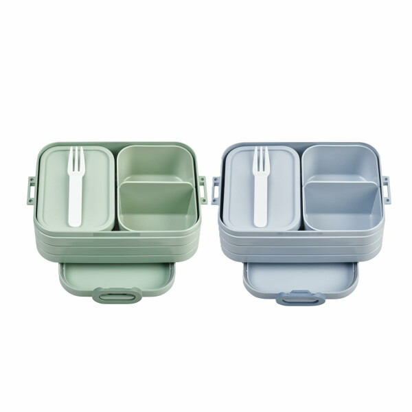 Mepal Bento Brotdose Midi Take A Break Mixed - mit Bento Box - Für 2 Sandwiches oder 4 Brotscheiben - Lunchbox für kleine Snacks & Reste - Erwachsene Essenbox mit Fächern - Nordic Sage & Nordic Blue