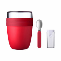 Mepal - Klapplöffel Set mit Lunchpot Ellipse - Praktischer Joghurtbecher & Müslibecher - Unterteilung für Joghurt & Müsli - Geeignet für Gefrierschrank, Mikrowelle & Spülmaschine - Campus Red