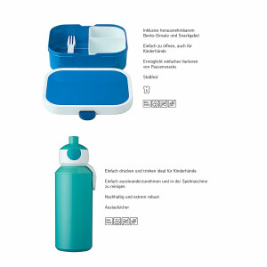 Mepal - Pausenset Campus Set für Kinder mit Pop-up Trinkflasche & Lunch Box - Lunch-Set für die Schule oder unterwegs - Spülmaschinenfest - 400 + 750 ml - Hot Wheels
