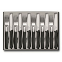 Victorinox Classic, Profi Tafelbesteck, 12-teilig, Extra Scharfe Klinge, Wellenschliff, 11 cm, Rostfreier Stahl, schwarz