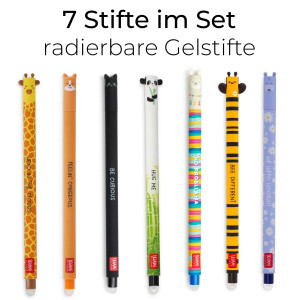 LEGAMI Stifte Set [7 Stck.], Panda, Giraffe, Corgi, Biene, Kitty, Lama und Hippo, erasable pen