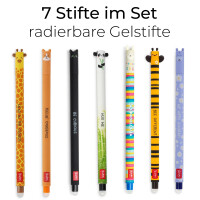 LEGAMI Stifte Set [7 Stck.], Panda, Giraffe, Corgi, Biene, Kitty, Lama und Hippo, erasable pen