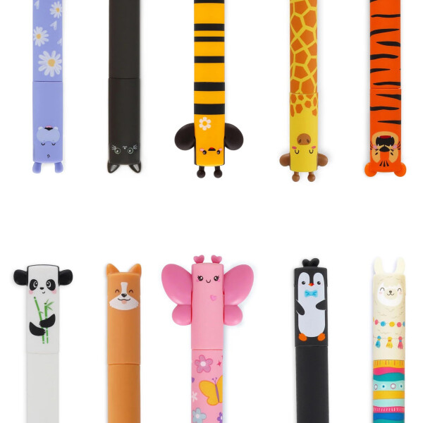LEGAMI Stifte Set [10 Stck.], radierbare Gelstifte mit Motiven Schmetterling, Tiger, Hippo, Lama, Corgi,Giraffe und viele mehr (10er Set)