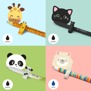LEGAMI Stifte Set [10 Stck.], radierbare Gelstifte mit Motiven Schmetterling, Tiger, Hippo, Lama, Corgi,Giraffe und viele mehr (10er Set)