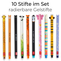 LEGAMI Stifte Set [10 Stck.], radierbare Gelstifte mit Motiven Schmetterling, Tiger, Hippo, Lama, Corgi,Giraffe und viele mehr (10er Set)