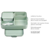 Mepal Bento Brotdose Midi Take A Break Mixed - mit Bento Box - Für 2 Sandwiches oder 4 Brotscheiben - Lunchbox für kleine Snacks & Reste - Erwachsene Essenbox mit Fächern - Nordic Sage & Nordic Black