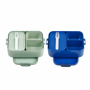 Mepal Bento Brotdose Midi Take A Break Mixed - mit Bento Box - Für 2 Sandwiches oder 4 Brotscheiben - Lunchbox für kleine Snacks & Reste - Erwachsene Essenbox mit Fächern - Nordic Sage & Vivid Blue