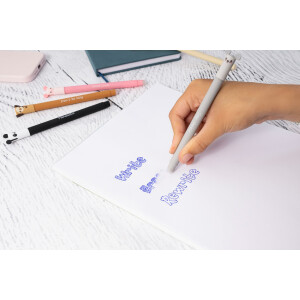 EBERHARD FABER 599019 - Tintenroller radierbar, 3 Animal Erase it Stifte, Panda, Fuchs, Faultier, Gelschreiber blau 0,7 mm