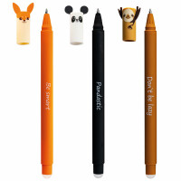 EBERHARD FABER 599019 - Tintenroller radierbar, 3 Animal Erase it Stifte, Panda, Fuchs, Faultier, Gelschreiber blau 0,7 mm