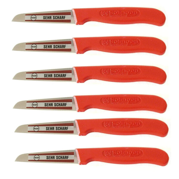 NEUSTANLO Schälmesser Set 6 Stück | extra scharfes Kartoffelschälmesser | Küchenmesser mit rostfreier Klinge | ideal zum Schälen von Obst & Gemüse | ergonomischer Griff | Rot