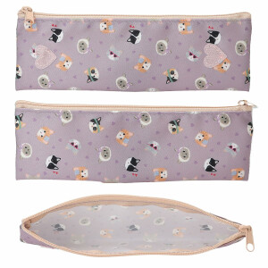 Depesche 13658 TOPModel Kitty and Doggy - Gefüllte Federtasche in Lila, inkl. Schlampermappe, mit Model Motiv und Katzen Muster, Federmappe mit Buntstiften, Schere UVM.
