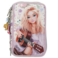 Depesche 13664 TOPModel Cowgirl - Gefüllte 3-Fach Federtasche in Lila, mit Model Motiv und Blumen-Muster, Federmappe mit Buntstiften, Schere, Lineal UVM.
