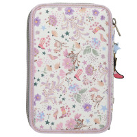 Depesche 13664 TOPModel Cowgirl - Gefüllte 3-Fach Federtasche in Lila, mit Model Motiv und Blumen-Muster, Federmappe mit Buntstiften, Schere, Lineal UVM.