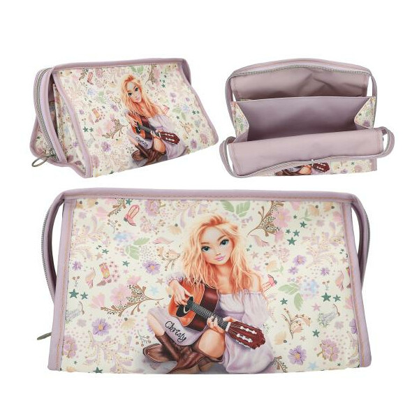 Depesche Unisex Kinder 13669 TOPModel Cowgirl-Allzwecktasche in Lila, mit Model Motiv und Blumen Muster, Täschchen mit langem Reißverschluss, Creme