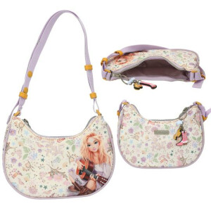 Depesche Unisex Kinder Halbmond 13670 TOPModel Cowgirl-Kleine Handtasche in Lila, mit Model Motiv und Blumen Muster, Täschchen mit Reißverschluss-Anhänger, Creme