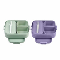 Mepal Bento Brotdose Midi Take A Break Mixed - mit Bento Box - Für 2 Sandwiches oder 4 Brotscheiben - Lunchbox für kleine Snacks & Reste - Erwachsene Essenbox mit Fächern - Nordic Sage & Vivid Lilac