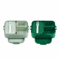 Mepal Bento Brotdose Midi Take A Break Mixed - mit Bento Box - Für 2 Sandwiches oder 4 Brotscheiben - Lunchbox für kleine Snacks & Reste - Erwachsene Essenbox mit Fächern - Nordic Sage & Vivid Green